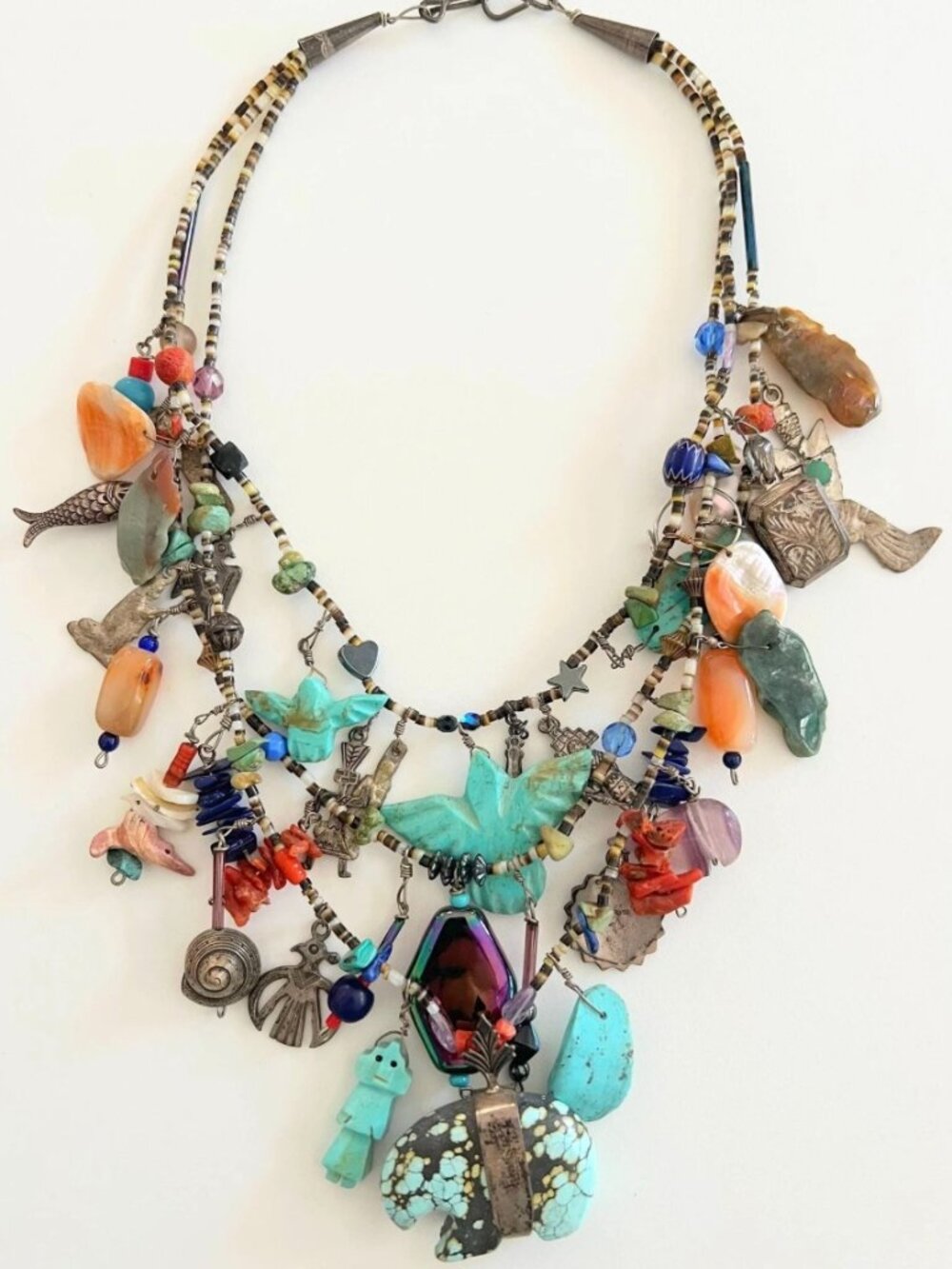 Native American Santo Domingo 3 Strand Treasure Necklace